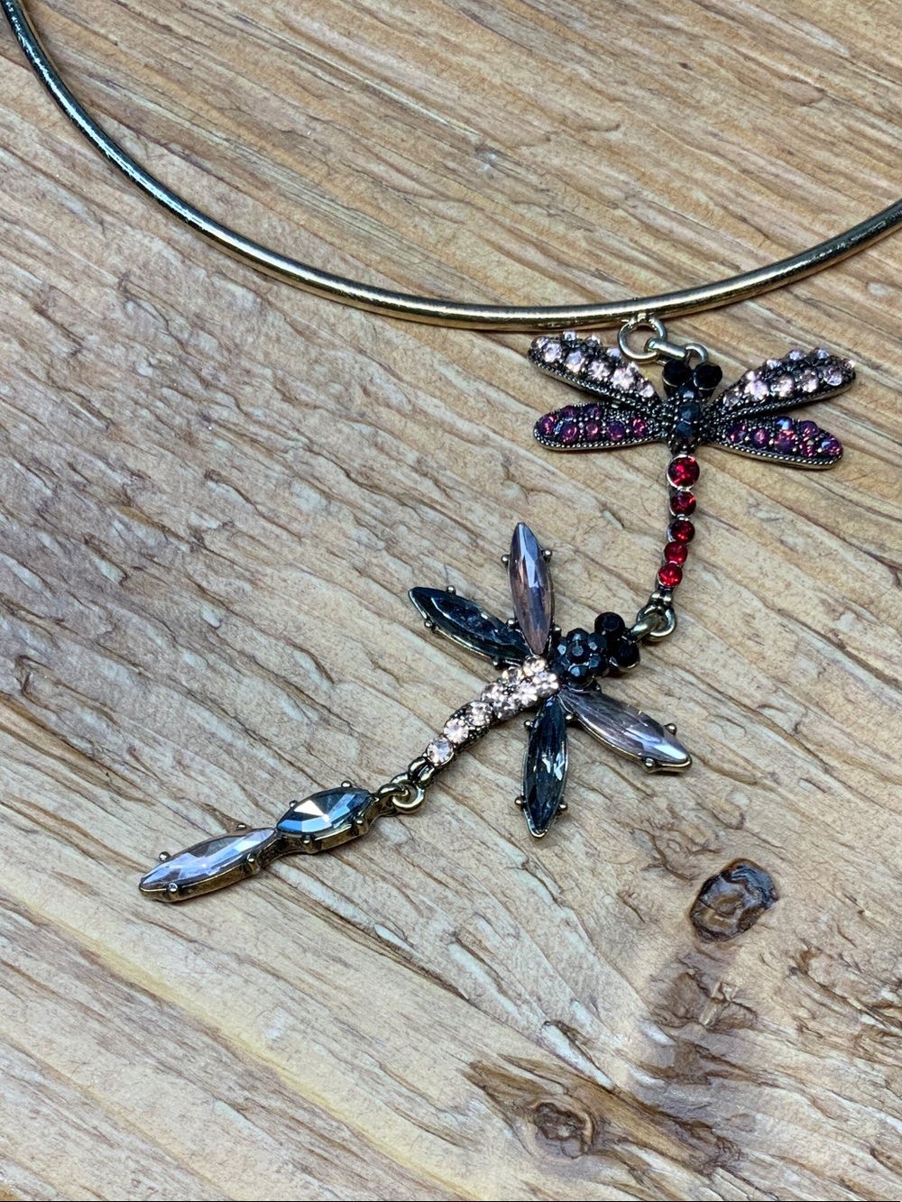 Express Dragonfly Rhinestone Pendant Gold Tone Choker Necklace